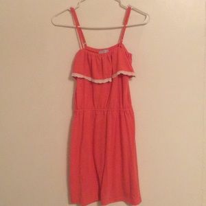 Coral sun dress with lace overlap